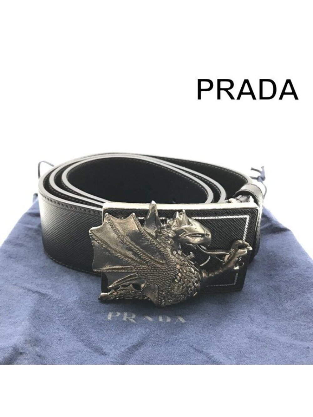 Prada Dragon Saffiano Leather Belt Animal Black Silver Bag Included